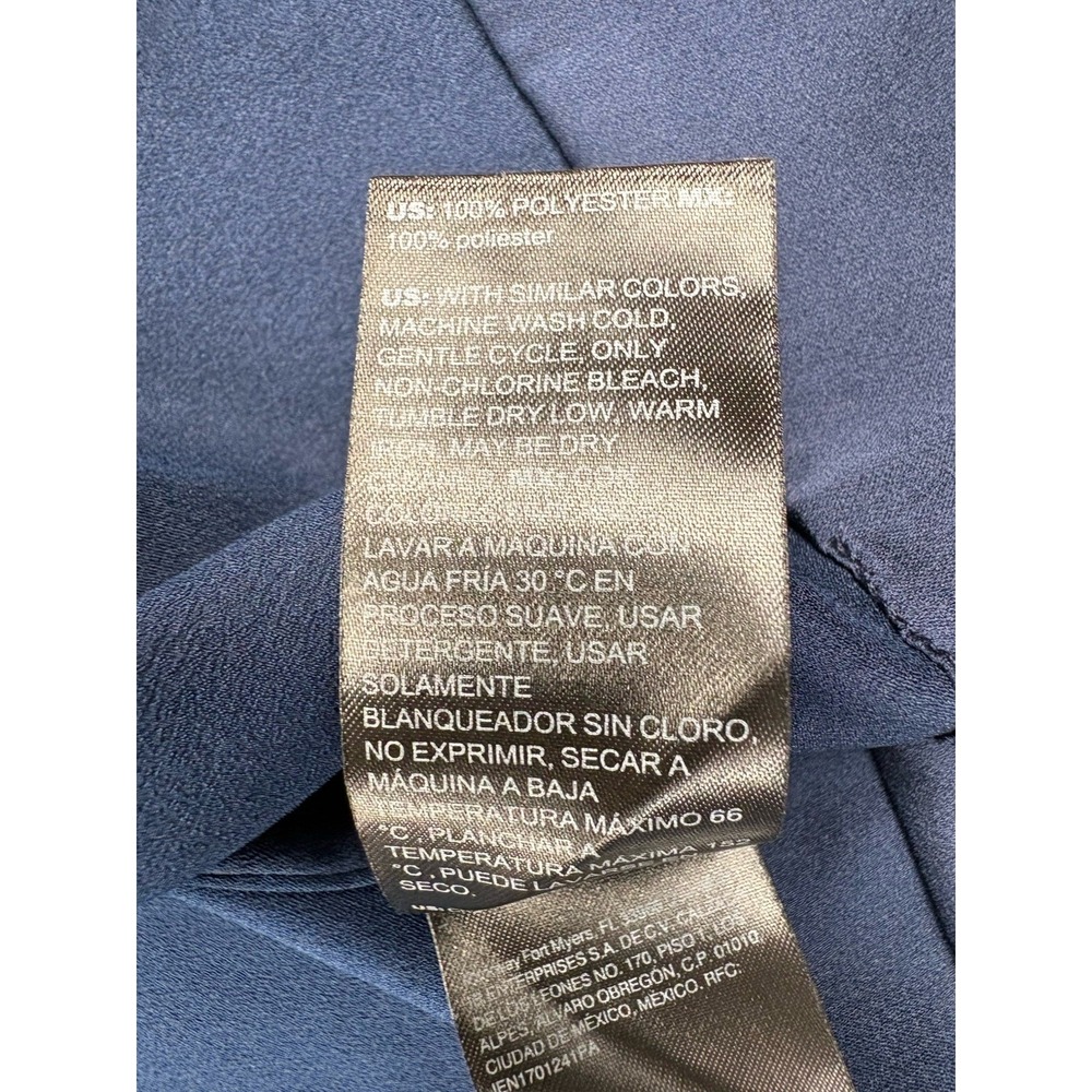 NWT White House Black Market Blue Satin Wrap Blouse Tie Waist Puff Sleeve Sz 14 - Picture 16 of 16